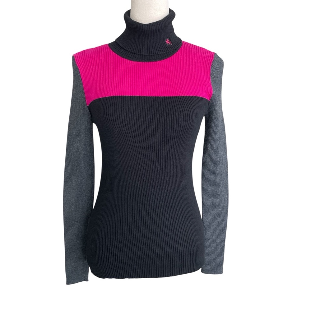Lauren Ralph Lauren Colorblock Ribbed Turtleneck‎ Sweater Women S Preppy Cozy